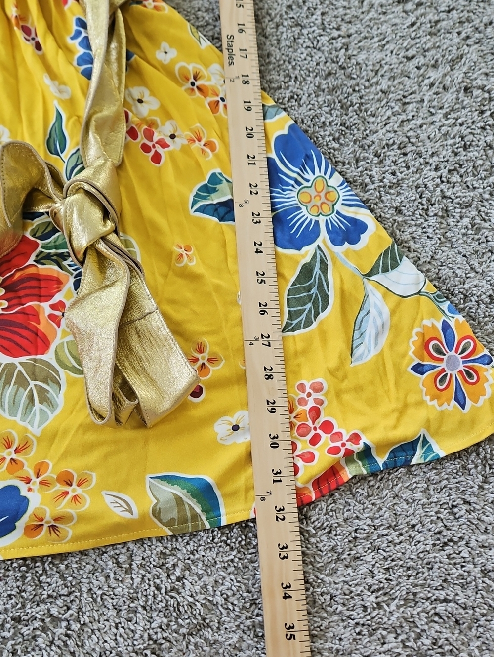 Dolce & Gabbana Yellow Floral Dress with Gold Belt 40/S - Picture 5 of 11